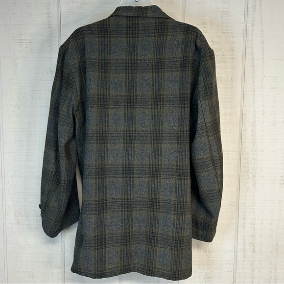 Vntg Womens Field Jacket Size L 100% Wool Buttons Plaid Shacket Grannycore - Picture 2 of 12